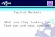 Capital Markets - What are they looking for from you and your company?