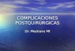 COMPLICACIONES POSTQUIRÙRGICAS Dr. Medrano MI. Introduccion Las complicaciones quirúrgicas pueden ser definidas como cualquier desviación de la recuperación