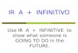 IR A + INFINITIVO Use IR A + INFINITIVE to show what someone is GOING TO DO in the FUTURE