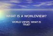 WHAT IS A WORLDVIEW? WORLD VIEWS: WHAT IS TRUE?. MEANING OF WORLDVIEW An all-inclusive world-view or outlook. A somewhat poetic term to indicate either