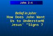 John 2-4 Belief in John: How Does John Want Us to Understand Jesus Signs?