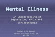 Mental Illness An Understanding of Depression, Mania and Schizophrenia Meghan M. Mc Keough Linfield College School of Nursing