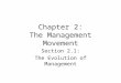 Chapter 2: The Management Movement Section 2.1: The Evolution of Management