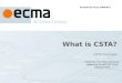 What is CSTA? CSTA Overview Started by Tom Miller (Siemens), updated by Ecma/TC32-TG11, February 2005. Ecma/TC32-TG11/2005/013