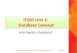 IT203 Unit 1: Database Concept Who Needs a Database? Copyright © 2012 Pearson Education, Inc. Publishing as Prentice HallChapter 1.1