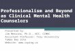 Professionalism and Beyond as Clinical Mental Health Counselors Presented by: Jim Messina, Ph.D., NCC, CCMHC Assistant Professor: Troy University Tampa