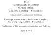 2013 Tacoma School District Middle School Coaches Meeting – Session III Concussion Management Training Keeping Children Safe – Child Abuse & Neglect, Reporting
