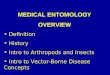 MEDICAL ENTOMOLOGY OVERVIEW Definition History Intro to Arthropods and Insects Intro to Vector-Borne Disease Concepts