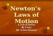 Newtons Laws of Motion I. Law of Inertia II. F=ma III. Action-Reaction