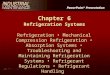 PowerPoint ® Presentation Chapter 6 Refrigeration Systems Refrigeration Mechanical Compression Refrigeration Absorption Systems Troubleshooting and Maintaining