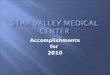 Accomplishments for 2010. Auxilary contributed $16,112 towards capital equipment; $5,000 toward SVMC employee education fund; and $500 in scholarships
