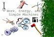 Work, Energy, and Simple Machines. Work Work equals force times distance where distance is in the direction of the force applied.(scalar) Work is measured