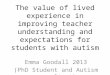 The value of lived experience in improving teacher understanding and expectations for students with autism Emma Goodall 2013 (PhD Student and Autism consultant)