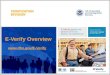 E-Verify Overview . What is E-Verify? Electronically verifies the employment eligibility of Newly hired employees Existing employees