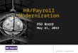 HR/Payroll Modernization PSO Board May 21, 2013. Agenda Project Overview Timeline Efforts This Year o Procurement / System Selection o Business Process