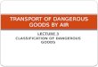 LECTURE 3 CLASSIFICATION OF DANGEROUS GOODS TRANSPORT OF DANGEROUS GOODS BY AIR