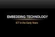 ICT in the Early Years EMBEDDING TECHNOLOGY. WELCOME TO ITT 1020: EARLY YEARS ICT AND PEDAGOGY Building knowledge and understanding of the role of ICT