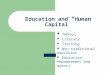 Education and Human Capital School Literacy Training Non traditional education Education, empowerment and agency