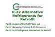 R-22 Alternative Refrigerants for Retrofit Part 1: Impact of the R-22 Phase-out Part 2: Managing Existing R-22 Resources Part 3: R-22 Refrigerant Alternatives