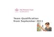 Team Qualification from September 2011 Subtitle. Agenda  New qualification  Title, credit value, units  Awarding Organisation  Procedures and processes