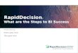 RapidDecision ® What are the Steps to BI Success Presented by: Name goes here Title goes here