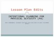 INTENTIONAL PLANNING FOR PHYSICAL ACTIVITY (PA) MARY SONNENBERG, DELAWARE INSTITUTE FOR EXCELLENCE IN EARLY CHILDHOOD (DIEEC) Lesson Plan Edits