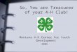 So, You are Treasurer of your 4-H Club! Montana 4-H Center for Youth Development 2005