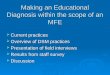 Making an Educational Diagnosis within the scope of an MFE  Current practices  Overview of DSM practices  Presentation of field interviews  Results