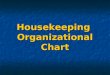 Housekeeping Organizational Chart. Executive Housekeeper or Housekeeping Manager Rooms keeping Supervisor Public Area Supervisor Linen & Laundry Supervisor