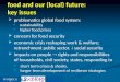 Food and our (local) future: key issues  problematics global food system:  sustainability  higher food prices  concern for food security  economic