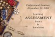 Professional Seminar November 13, 2002 Learning ASSESSMENT Basics & Paradoxes Gronlund, N. 1998, The Assessment of Student Acheivement