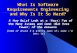 What Is Software Requirements Engineering and Why Is It So Hard? A Very Brief Look at a (Very) Few of the Many Issues and Some (But Even Fewer) of the
