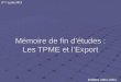 Mémoire de fin détudes : Les TPME et lExport 3 ème cycle MCI ESDES 2003-2004
