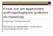 Essai sur les approches anthropologiques globales du handicap Professeur Claude Hamonet DU handicap réadaptation, restauration neurologique Créteil 2011