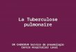 La Tuberculose pulmonaire DR CHENIOUR Service de pneumologie Centre Hospitalier Laval