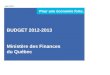 1 Mai 2012 BUDGET 2012-2013 Ministère des Finances du Québec Pour une économie forte