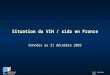 InVS, décembre 2003 Situation du VIH / sida en France Données au 31 décembre 2003 INSTITUT DE VEILLE SANITAIRE INSTITUT DE VEILLE SANITAIRE