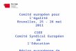 Comité européen pour légalité Bruxelles, 25 - 26 mai 2011 CSEE Comité Syndical Européen de lEducation Région européenne de lIE