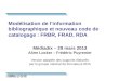 Modélisation de linformation bibliographique et nouveau code de catalogage : FRBR, FRAD, RDA Médiadix – 29 mars 2013 Aline Locker – Frédéric Puyrenier
