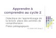 Apprendre à comprendre au cycle 2 Didactique de lapprentissage de la lecture: place des activités de compréhension Pistes pédagogiques A. CERF CPC Arras