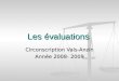 Les évaluations Circonscription Vals-Anzin Année 2008- 2009