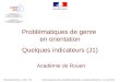 Rectorat de Rouen - SAIO - CDFilles et garçons dans l'académie de Rouen : quelques indicateurs - 11 mars 2011 Problématiques de genre en orientation Quelques