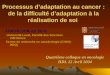 Processus dadaptation au cancer : de la difficulté dadaptation à la réalisation de soi LISE FILLION, inf. Ph.D. Université Laval, Faculté des Sciences