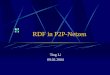 RDF in P2P-Netzen Ting Li 09.02.2004. RDF in P2P-Netzen2 Gliederung 1. Einleitung 2. RDF/RDF Schema 3. Edutella/RDF-basierte P2P-Netze 4. Implementierung