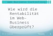 Web-Business Controlling Wie wird die Rentabilität im Web-Business überprüft? Web-Business ControllingProf. Dr. Hildebrandt 1