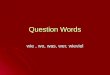 Question Words wie, wo, was, wer, wieviel. what? who? where? how? Was Wer Wo Wie