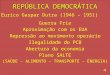 REPÚBLICA DEMOCRÁTICA Eurico Gaspar Dutra (1946 – 1951) Guerra Fria Aproximação com os EUA Repressão ao movimento operário Ilegalidade do PCB Abertura