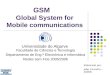 GSM Global System for Mobile communications Universidade do Algarve Faculdade de Ciências e Tecnologia Departamento de Eng.ª Electrónica e Informática