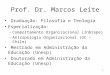 1 Prof. Dr. Marcos Leite Graduação: Filosofia e Teologia Especialização: –Comportamento Organizacional (Inbrape) –Antropologia Organizacional (UC – Chile)