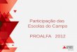 Participação das Escolas do Campo PROALFA 2012. Distribuição das escolas nas avaliações do Proalfa 2012